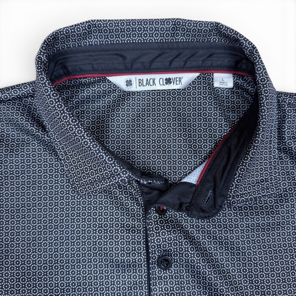 Black Clover Live Lucky 2 lot Mens Large Black White Geometric Golf Polo Shirt L - Picture 9 of 15